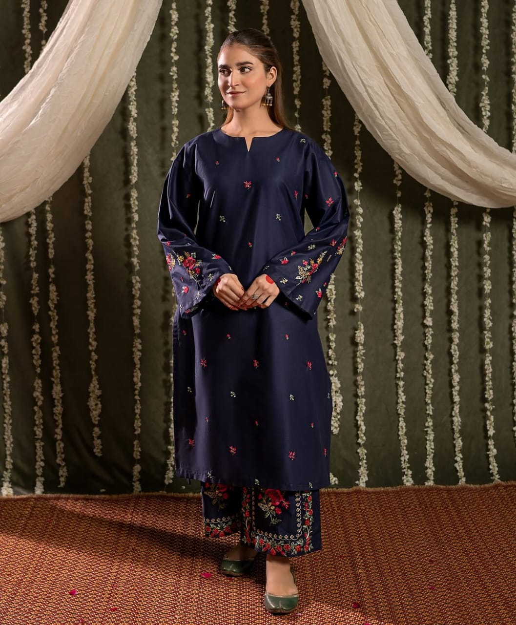 Bright Blue Embroided 2Pcs