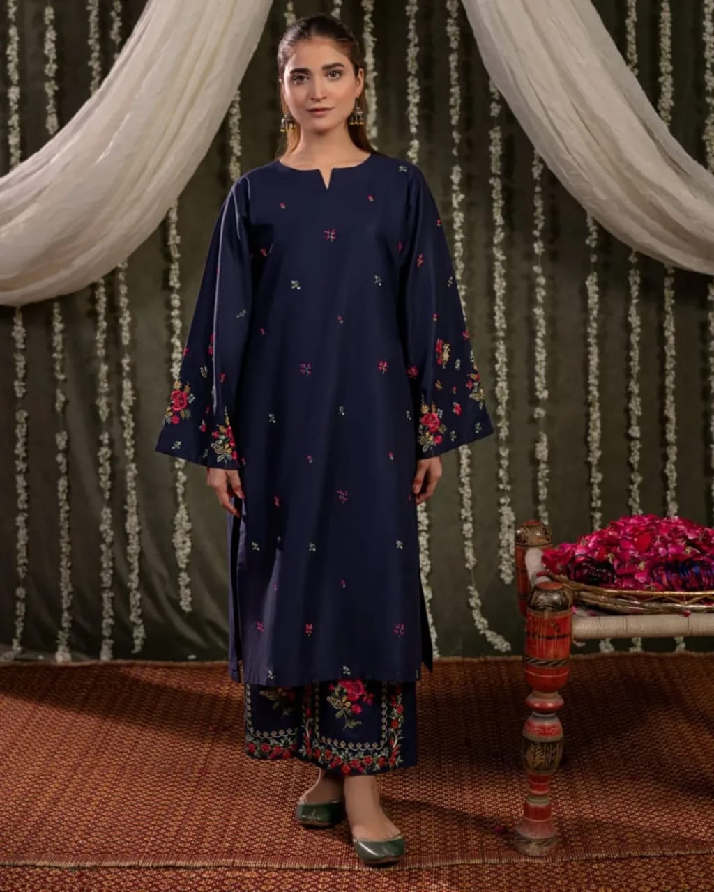 Bright Blue Embroided 2Pcs
