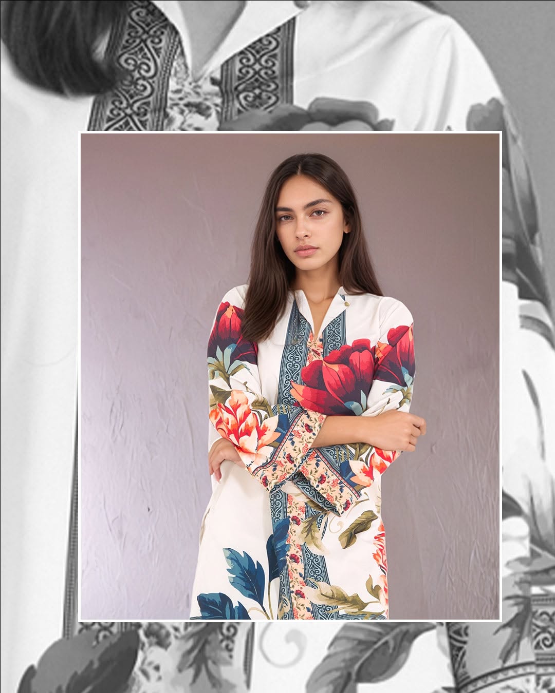 Majestic Rose OffWhite (Digital Printed 2 Pcs) DIGITAL 2PC PREMIUM FABRIC | SUMMER FIT | STITCHED