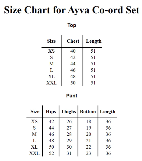 AYVA | Co-ord Set 2pc | PREMIUM STITCHED | PREMIUM FABRIC |
