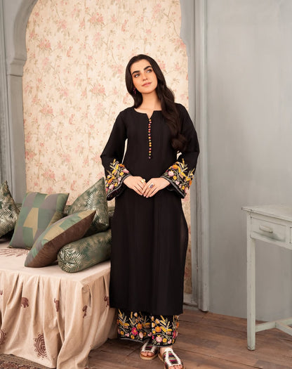 Black Elegance - Embroidered Long Shirt 2pc