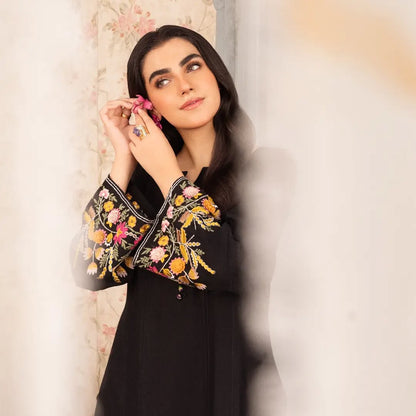 Black Elegance - Embroidered Long Shirt 2pc