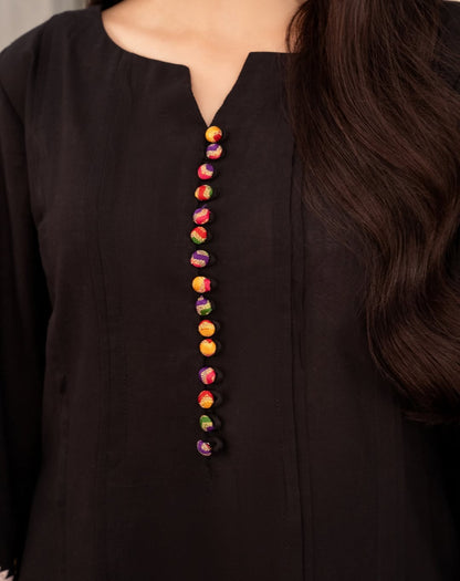 Black Elegance - Embroidered Long Shirt 2pc