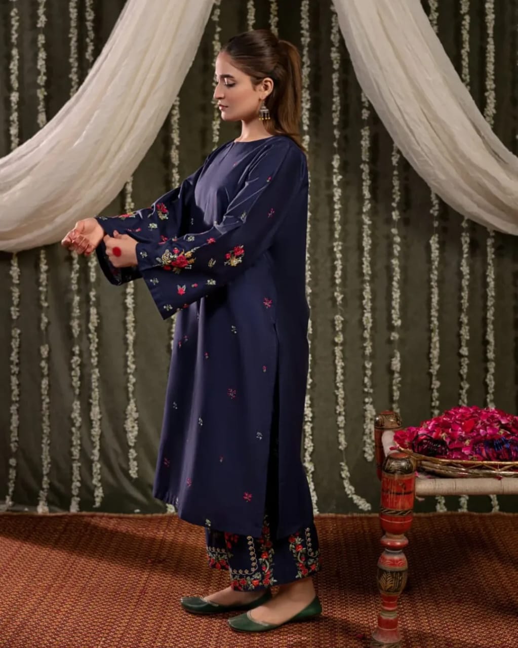 Bright Blue Embroided 2Pcs
