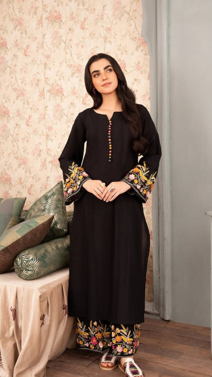Black Elegance - Embroidered Long Shirt 2pc