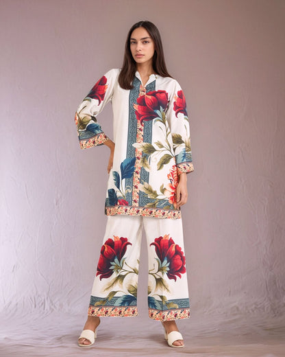 Majestic Rose OffWhite (Digital Printed 2 Pcs) DIGITAL 2PC PREMIUM FABRIC | SUMMER FIT | STITCHED