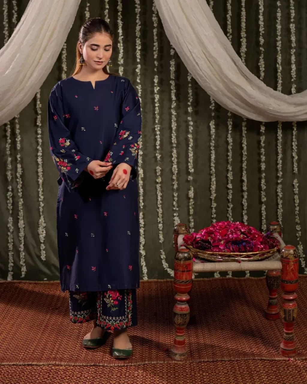 Bright Blue Embroided 2Pcs